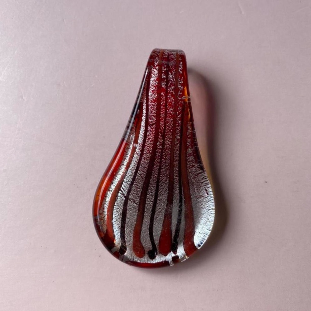 Red and Silver Italian Blown Glass Pendant